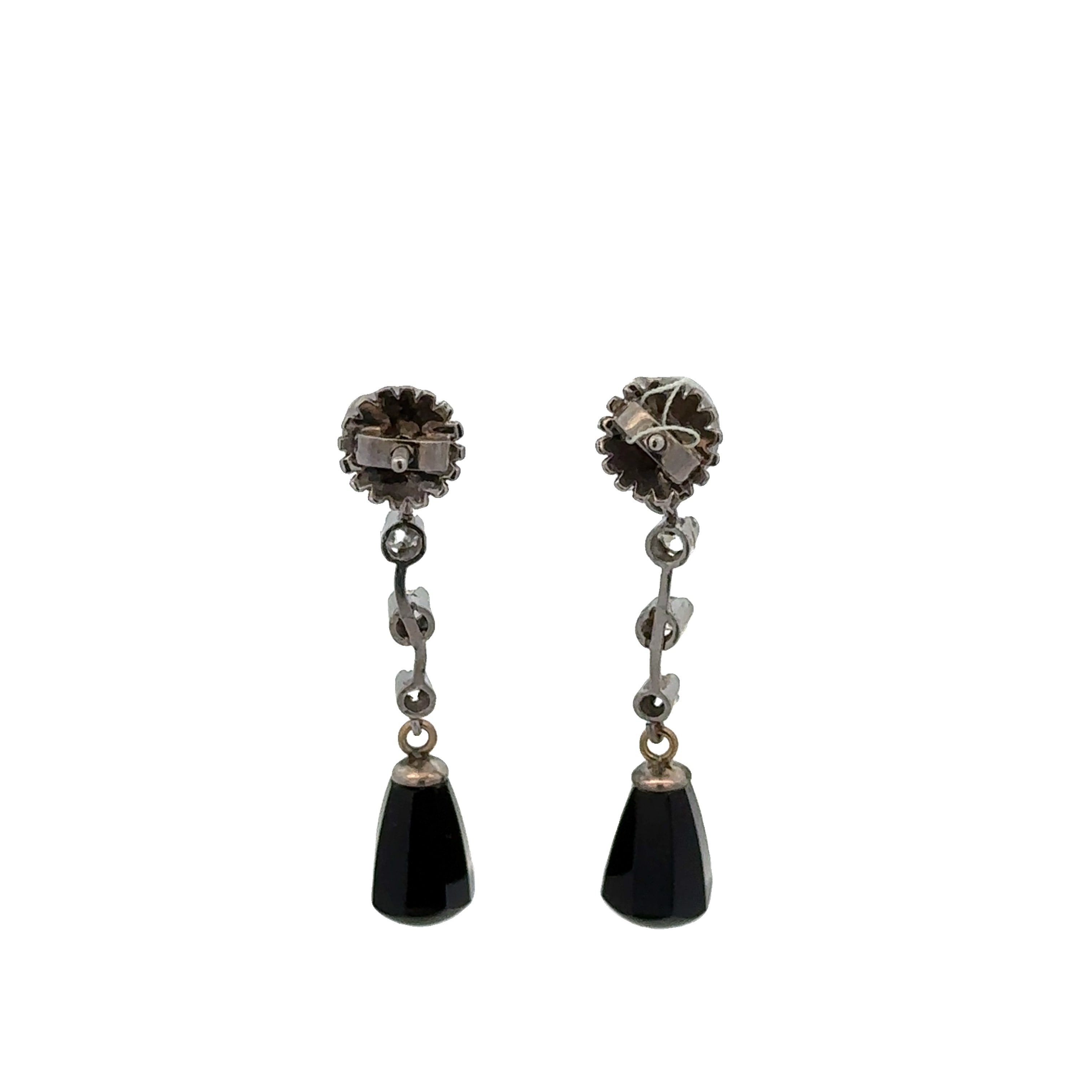Black Onyx and Diamond Drop Earrings in Platinum