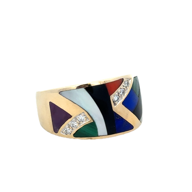 Mosaic Inlaid Asch Grossbardt 14k Yellow Gold Band