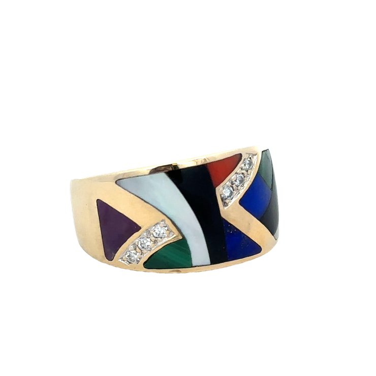 Mosaic Inlaid Asch Grossbardt 14k Yellow Gold Band