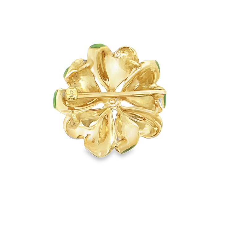 Antique Enamel Art Nouveau Flower Brooch in Yellow Gold