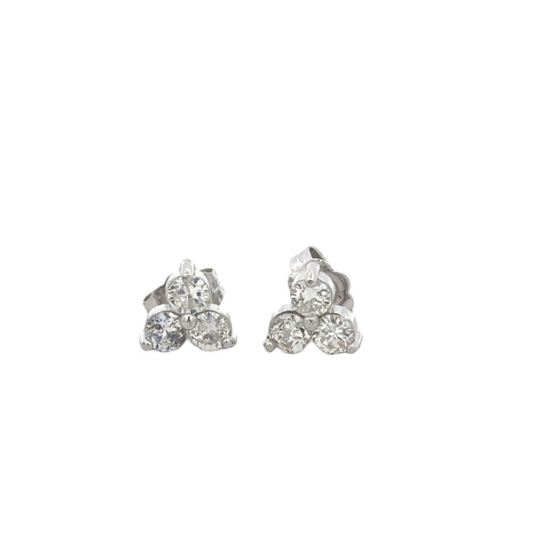 Petite Triple Diamond Stud Earrings in White Gold