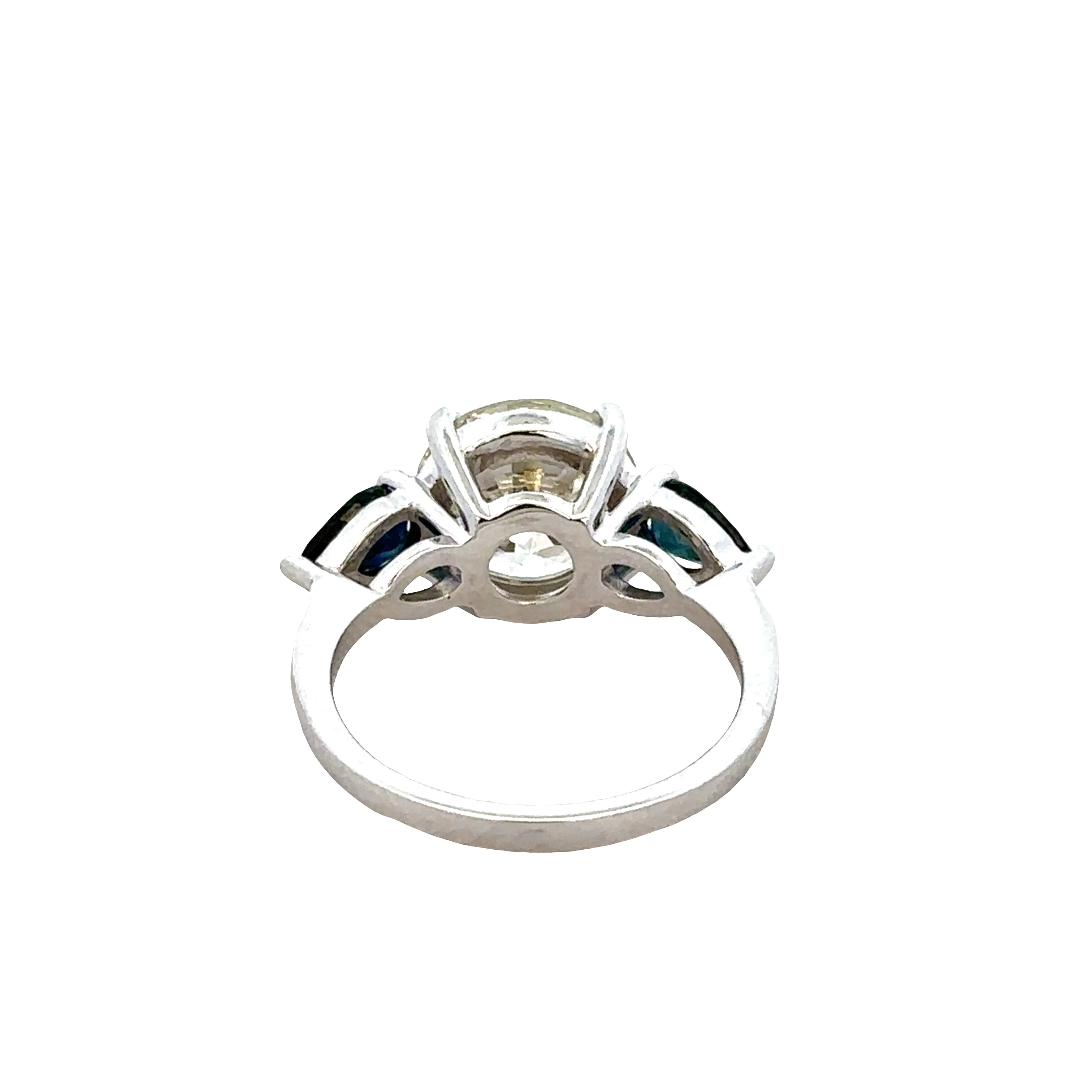 18k White Gold Diamond & Sapphire Three-Stone Engagement Ring – Size 6