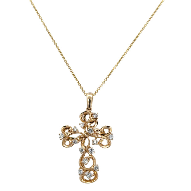 Diamond Accented Cross Necklace in Yellow Gold