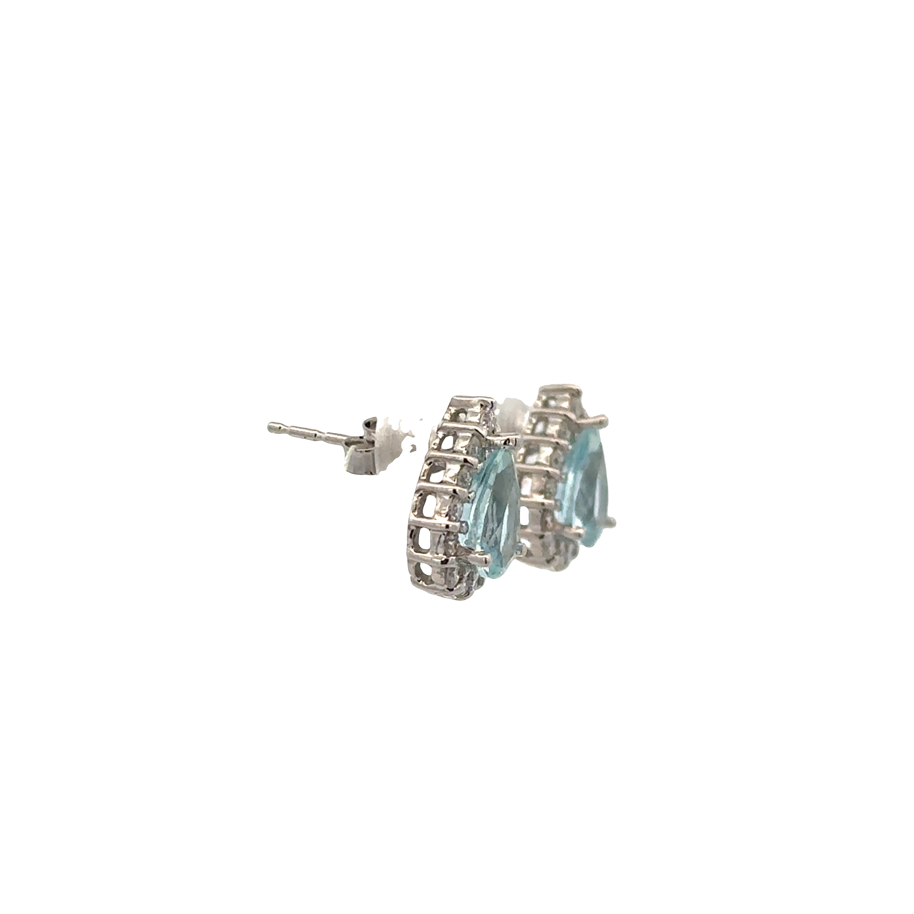 14k White Gold Aquamarine & Diamond Halo Stud Earrings