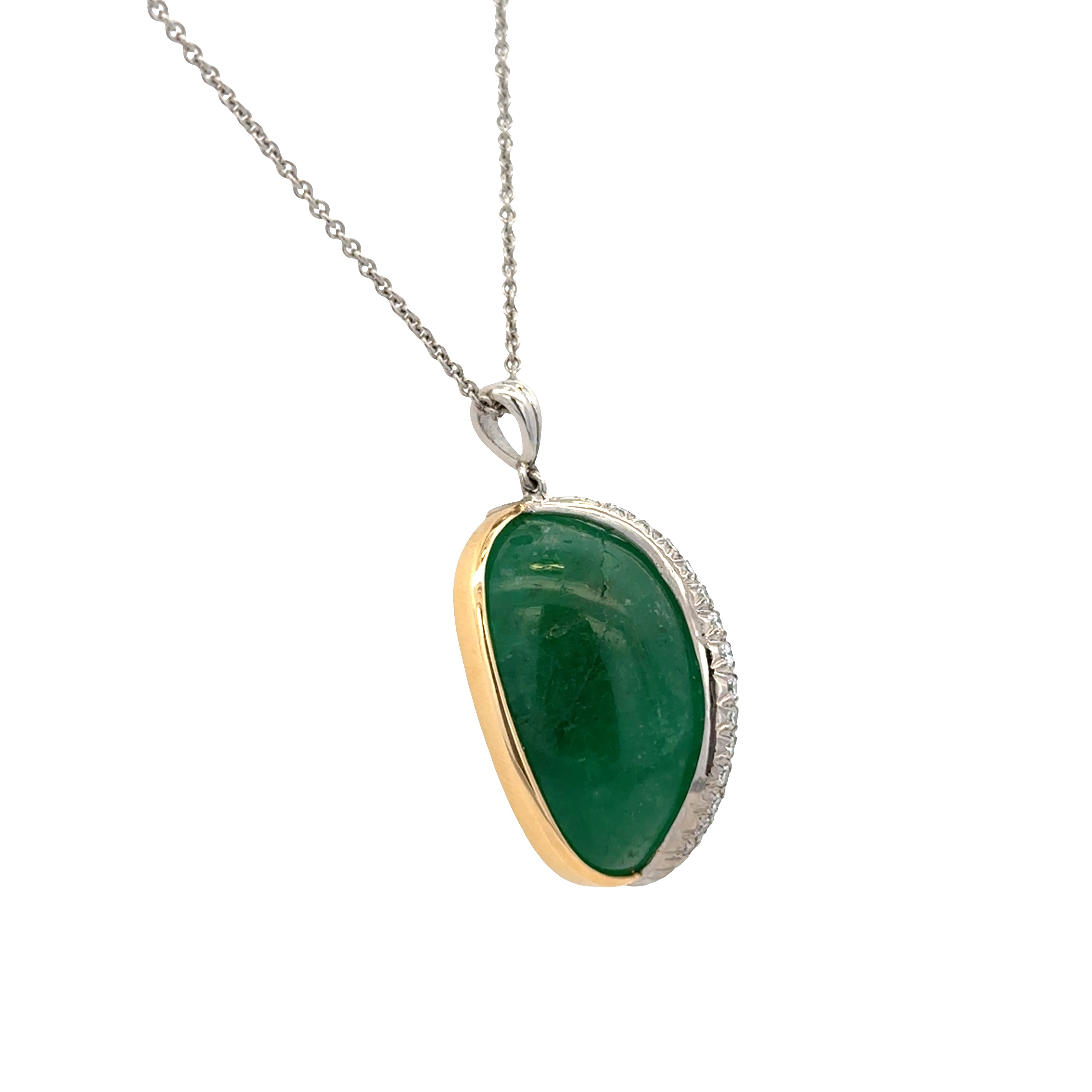 Vintage 18k Yellow Gold and Platinum Emerald and Diamond Pendant Necklace – 47.75 Carat Emerald