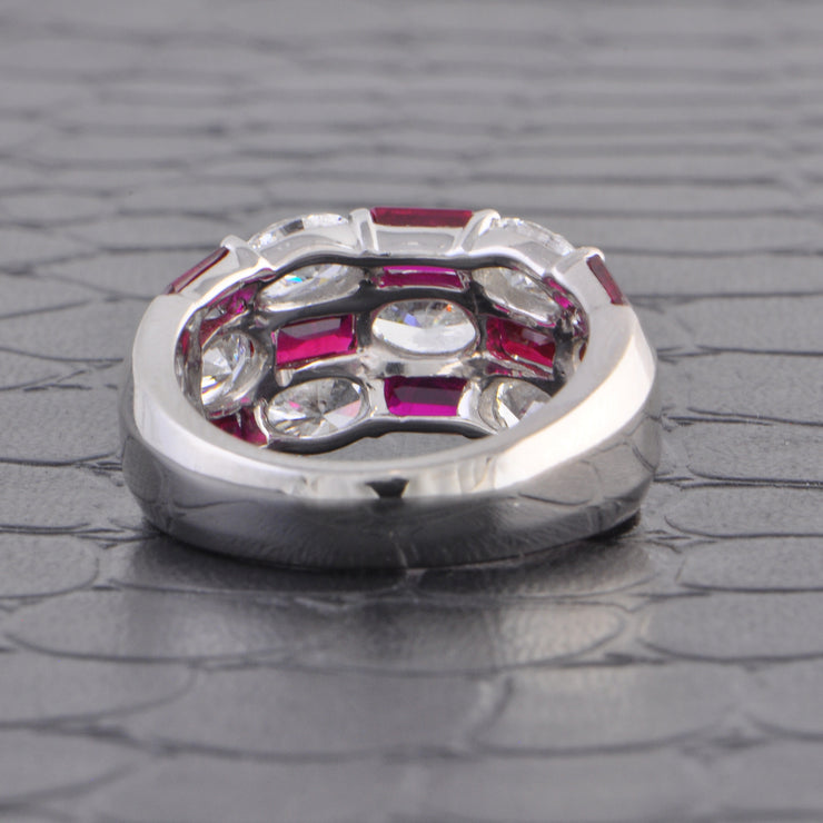 Ruby and Oval Cut Diamond Band Ring in Platinum