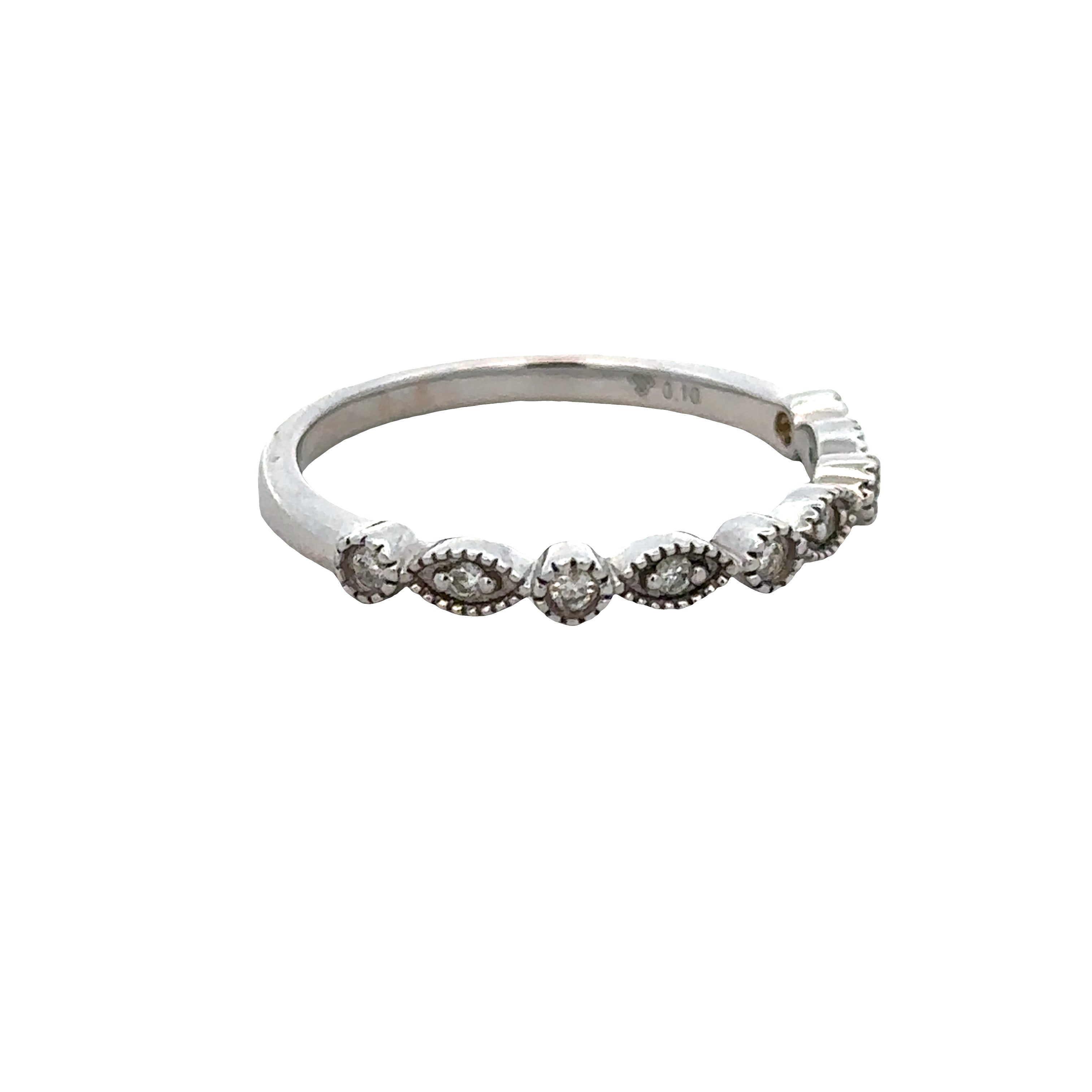 14k White Gold 0.10 Carat Diamond Milgrain Alternating Band – Size 6.25