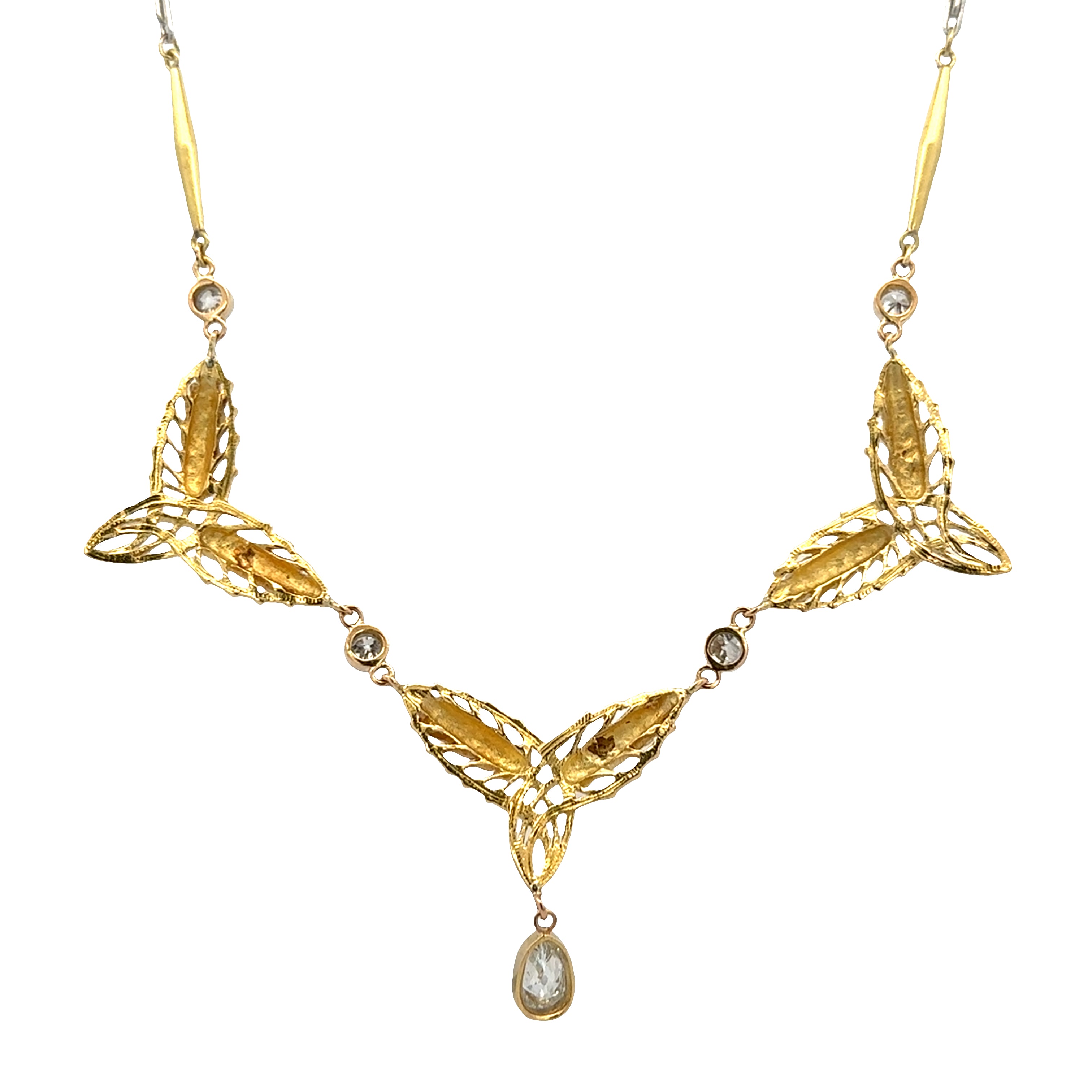 Vintage 1950s 18k Yellow Gold and Platinum Diamond Foliate Necklace – 1.05 Carats Total Weight