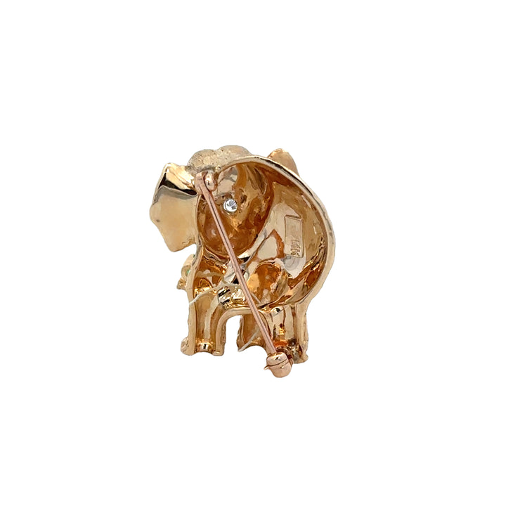 Emerald and Diamond Elephant Brooch in Yellow Gold