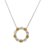 Oval Cut White and Fancy Yellow Diamond Circle Necklace in 18k Gold