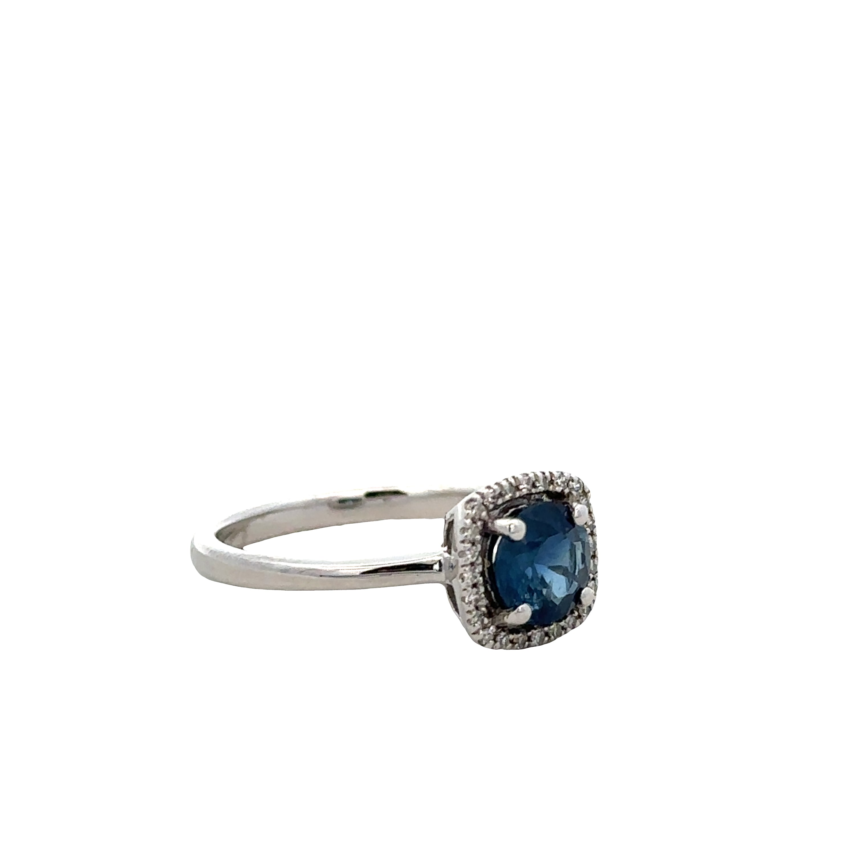 14k White Gold Sapphire & Diamond Halo Ring – Size 7