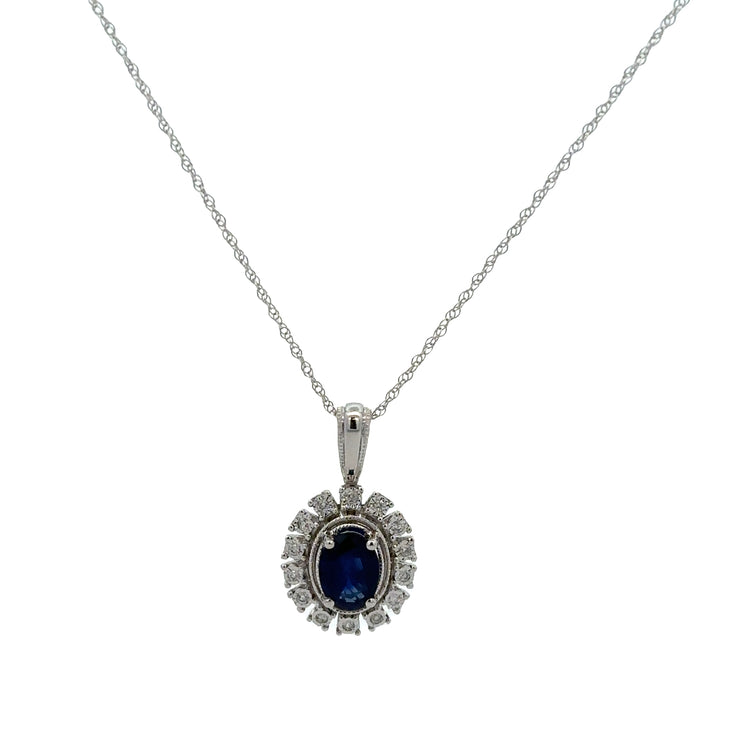 Sapphire and Diamond Pendant in White Gold
