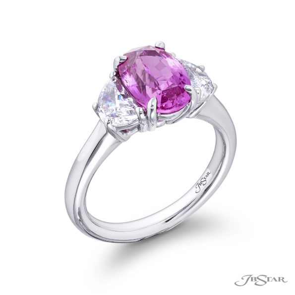 Platinum Pink Sapphire & Diamond Three-Stone Ring – Size 6.25