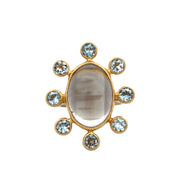 Statement Smoky Quartz Cabochon and Aquamarine Ring in 18k Yellow Gold