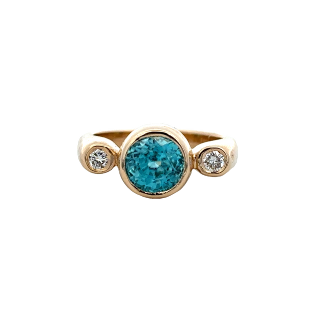 Blue Zircon and Diamond Ring