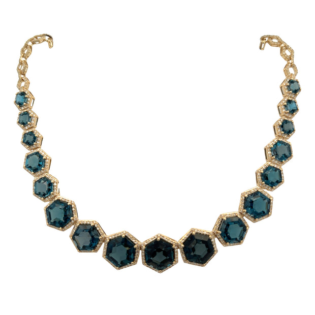 Statement Blue Topaz and Diamond Necklace in Yellow Gold