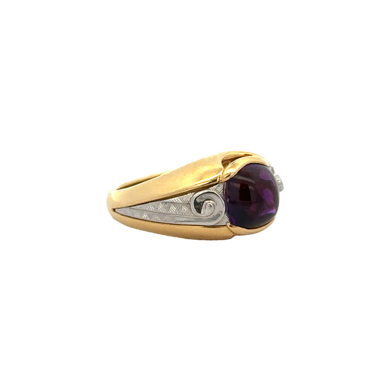 Amethyst Cabochon and Diamond Ring in 18k Gold & Platinum