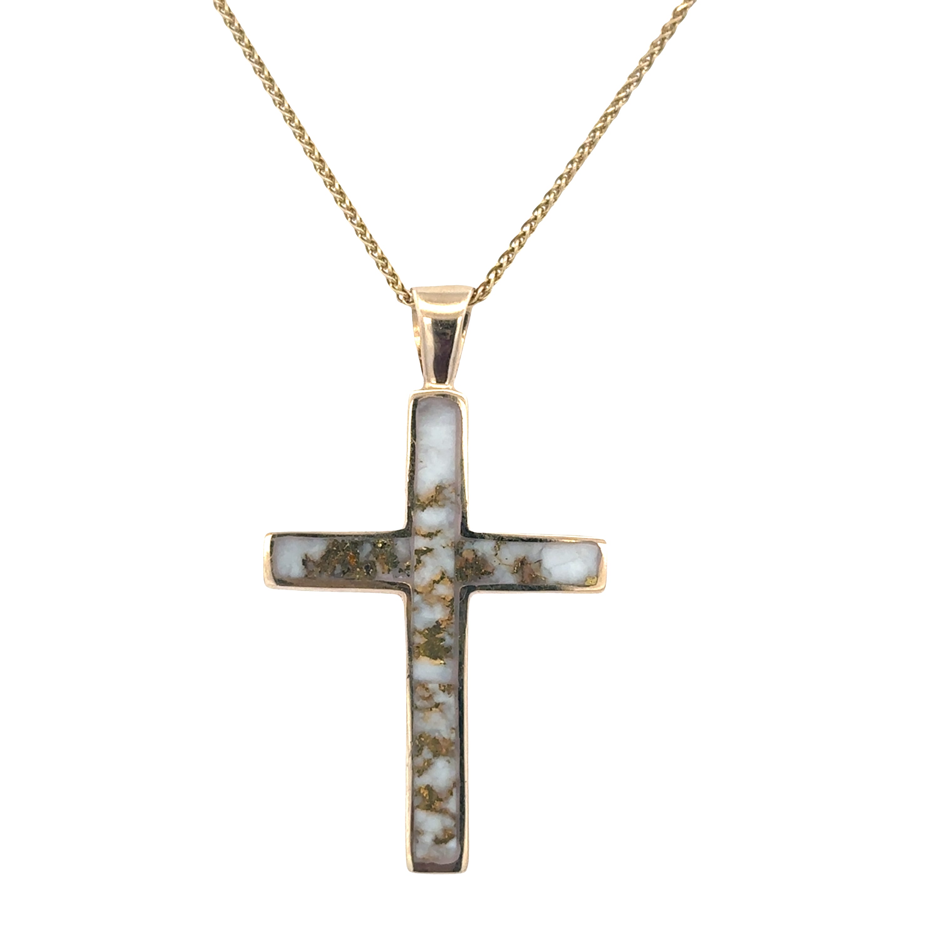 14k Yellow Gold Gold Bearing Quartz Cross Pendant Necklace – 20"