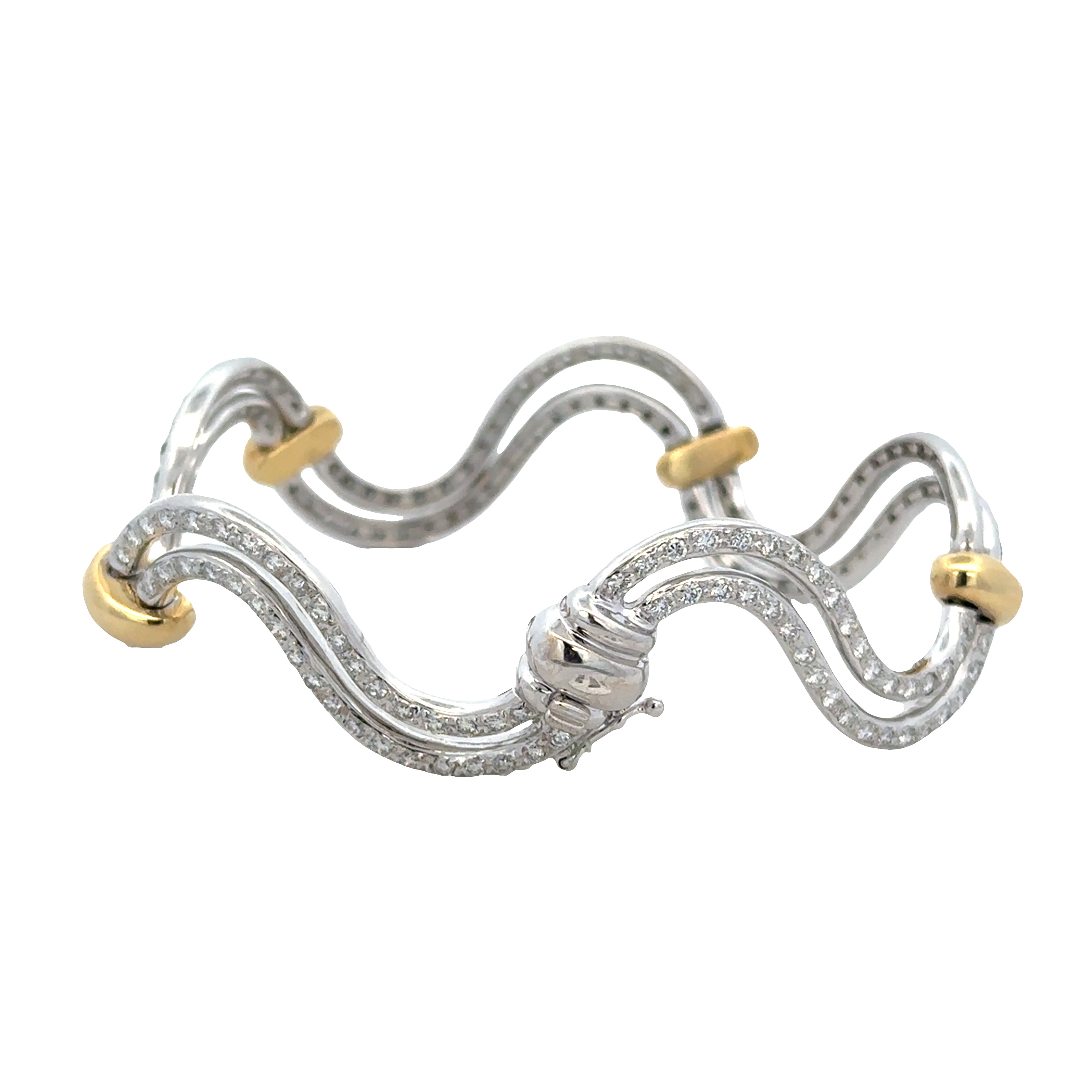 Statement Curving Two Tone Diamond Bracelet in 18k Gold