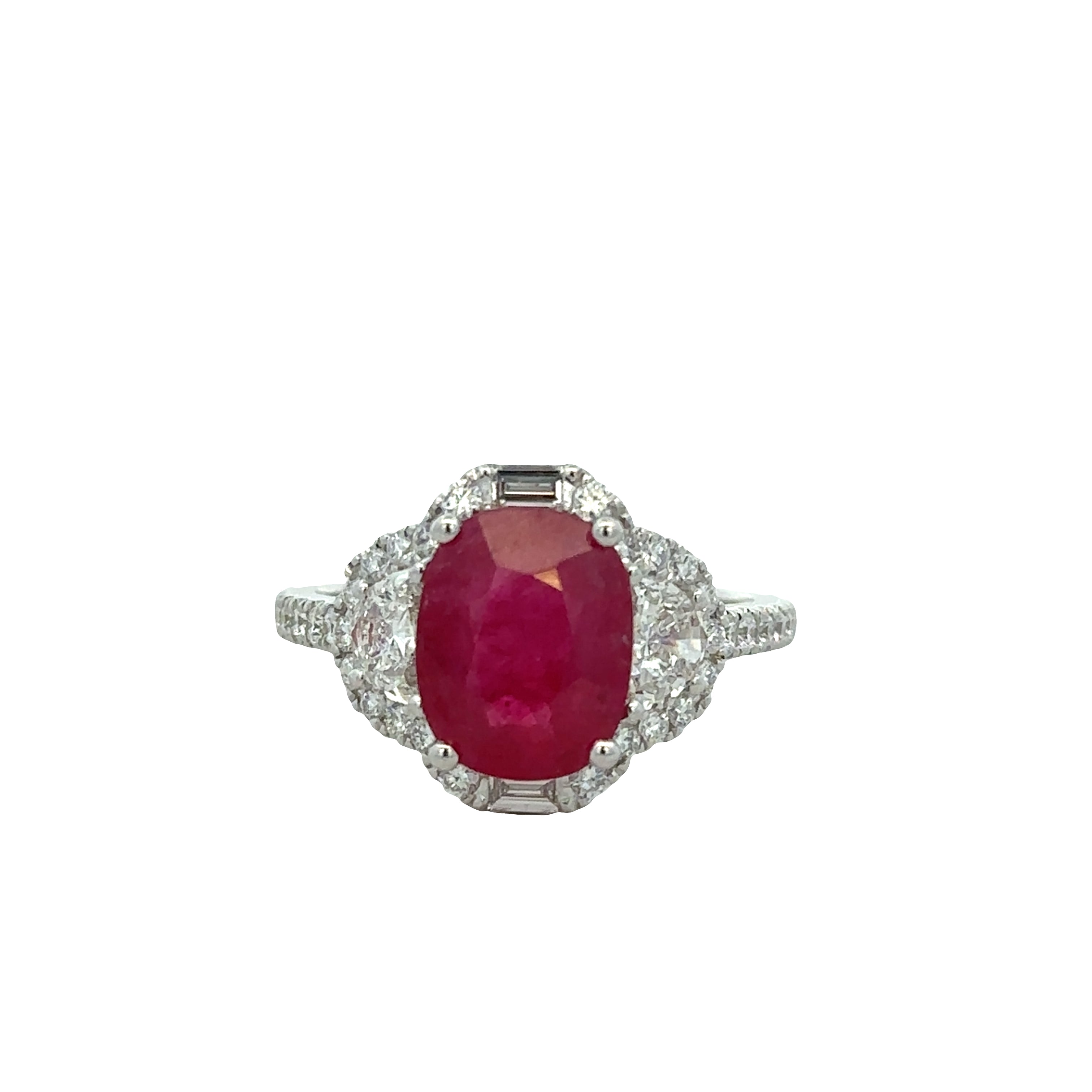 14k White Gold Ruby & Diamond Oval Halo Ring – Size 7