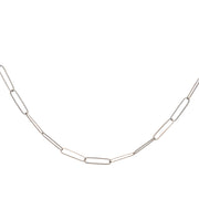 Paperclip Chain Necklace in White Gold