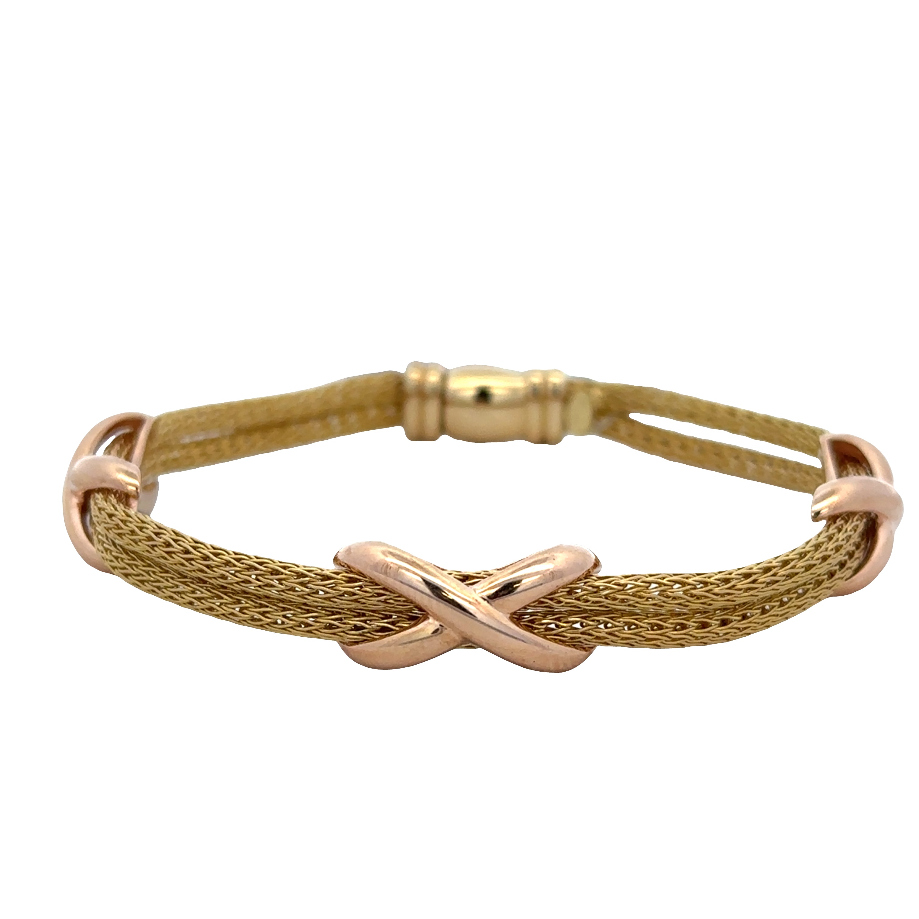 18k Two-Tone Yellow & Rose Gold Double Strand “X” Motif Bracelet – 7"