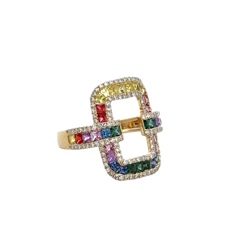 Statement Openwork Multicolored Sapphire and Diamond Ring