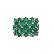 Wide Emerald and Diamond Ring in White Gold
