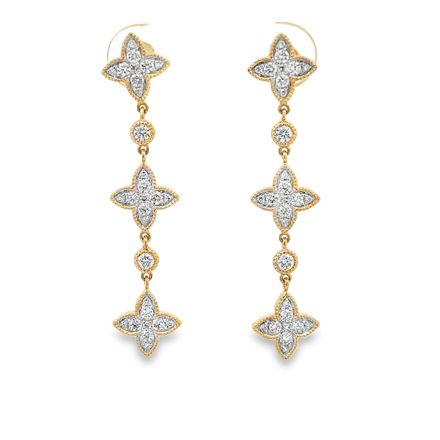 Diamond Quatrefoil Dangle Earrings in Yellow Gold