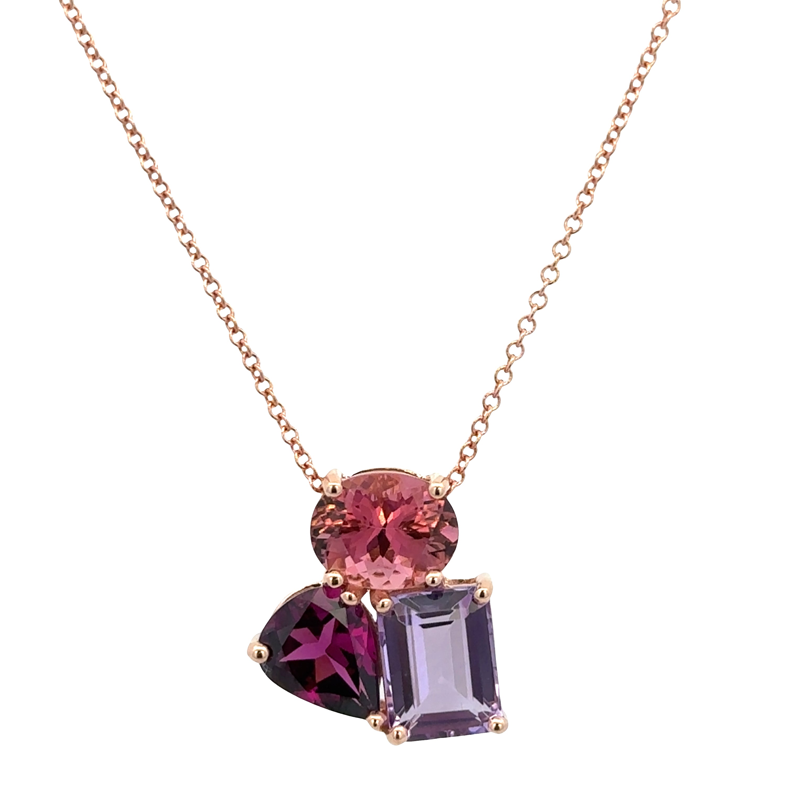 14k Rose Gold Multi-Gemstone Pendant Necklace