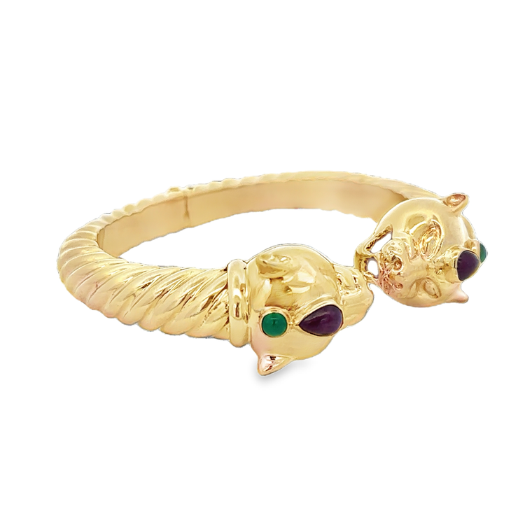 Statement Vintage Tiger Bracelet with Rubies and Emeralds