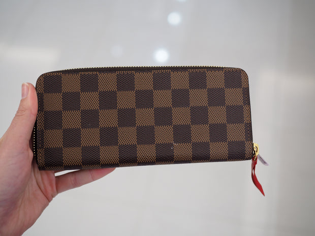 Louis Vuitton Red Clemence Zip Wallet Damier Eben