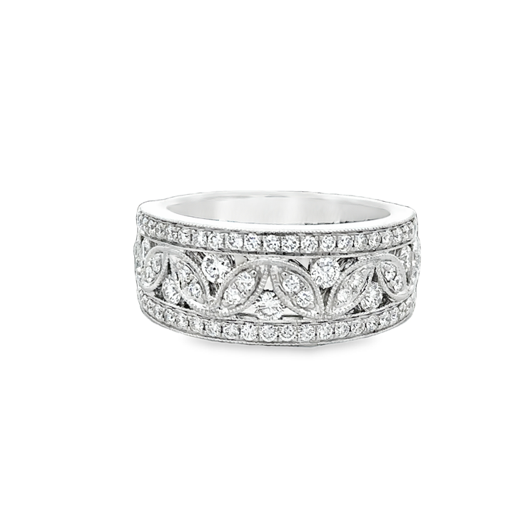 Openwork Wide Diamond Band in White Gold