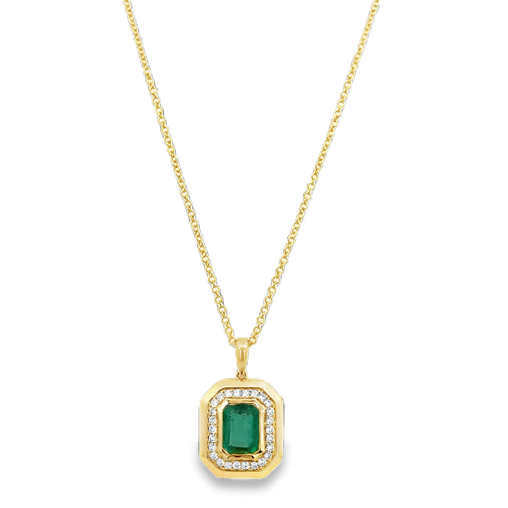 Emerald and Diamond Pendant in Yellow Gold