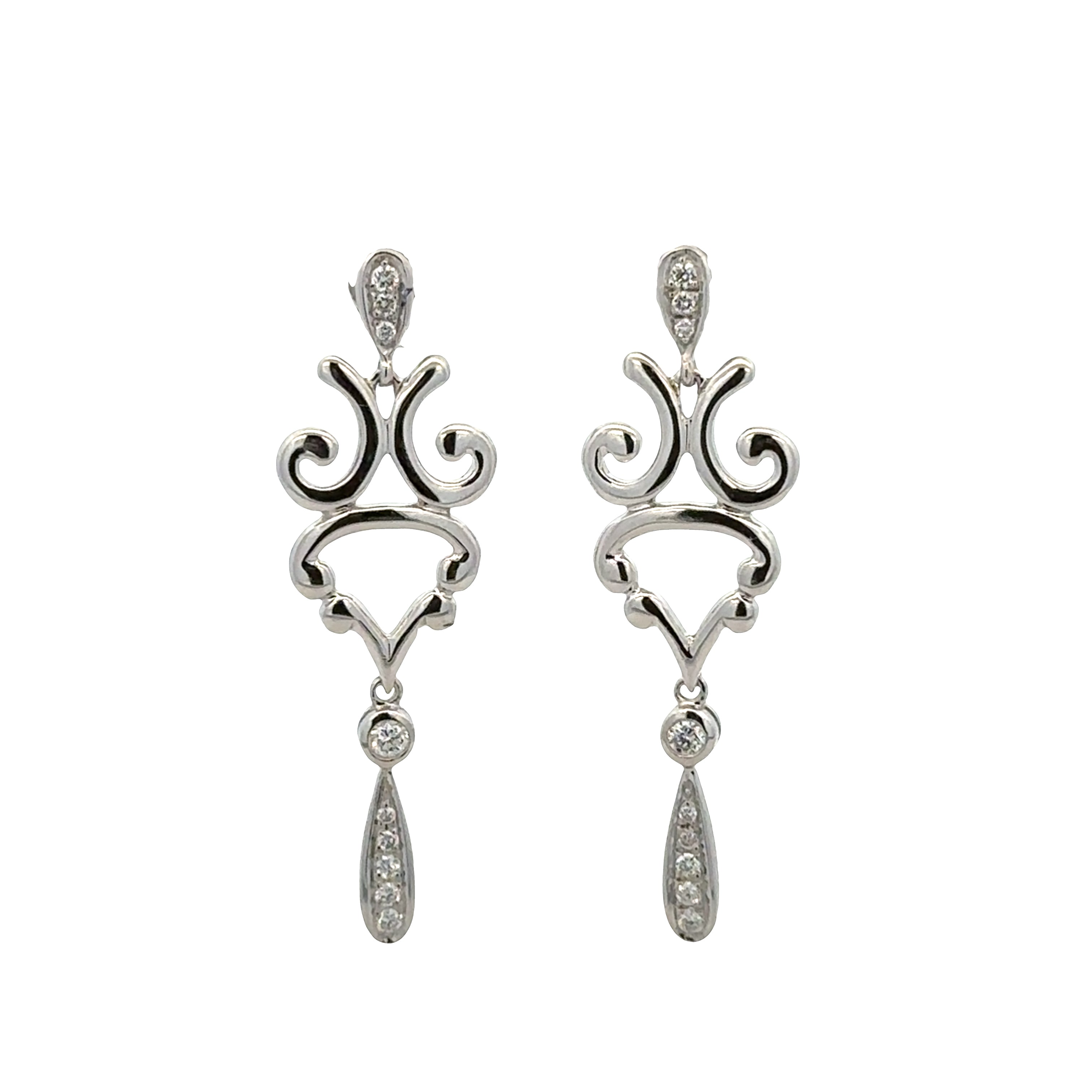 18k White Gold Vintage Inspired Diamond Drop Earrings – 0.42 CTW