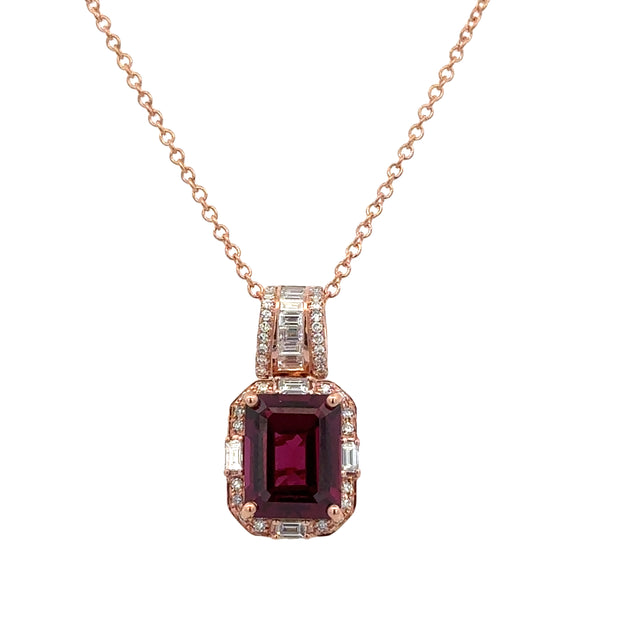 Garnet and Diamond Pendant in Rose Gold