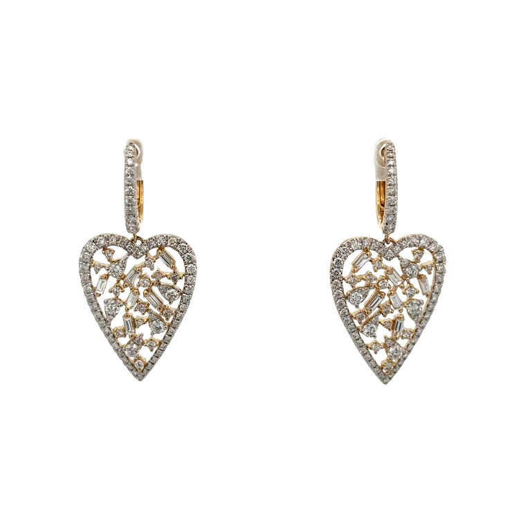 Statement Heart Shaped Diamond Earrings in Yellow Gold