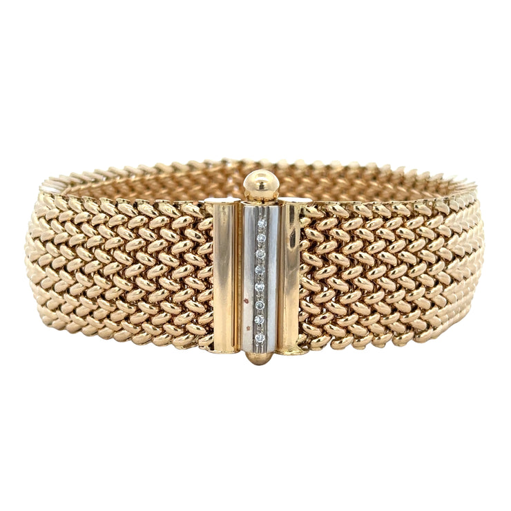 Wide Mesh Diamond Accented Bracelet in 18k Yellow Gold