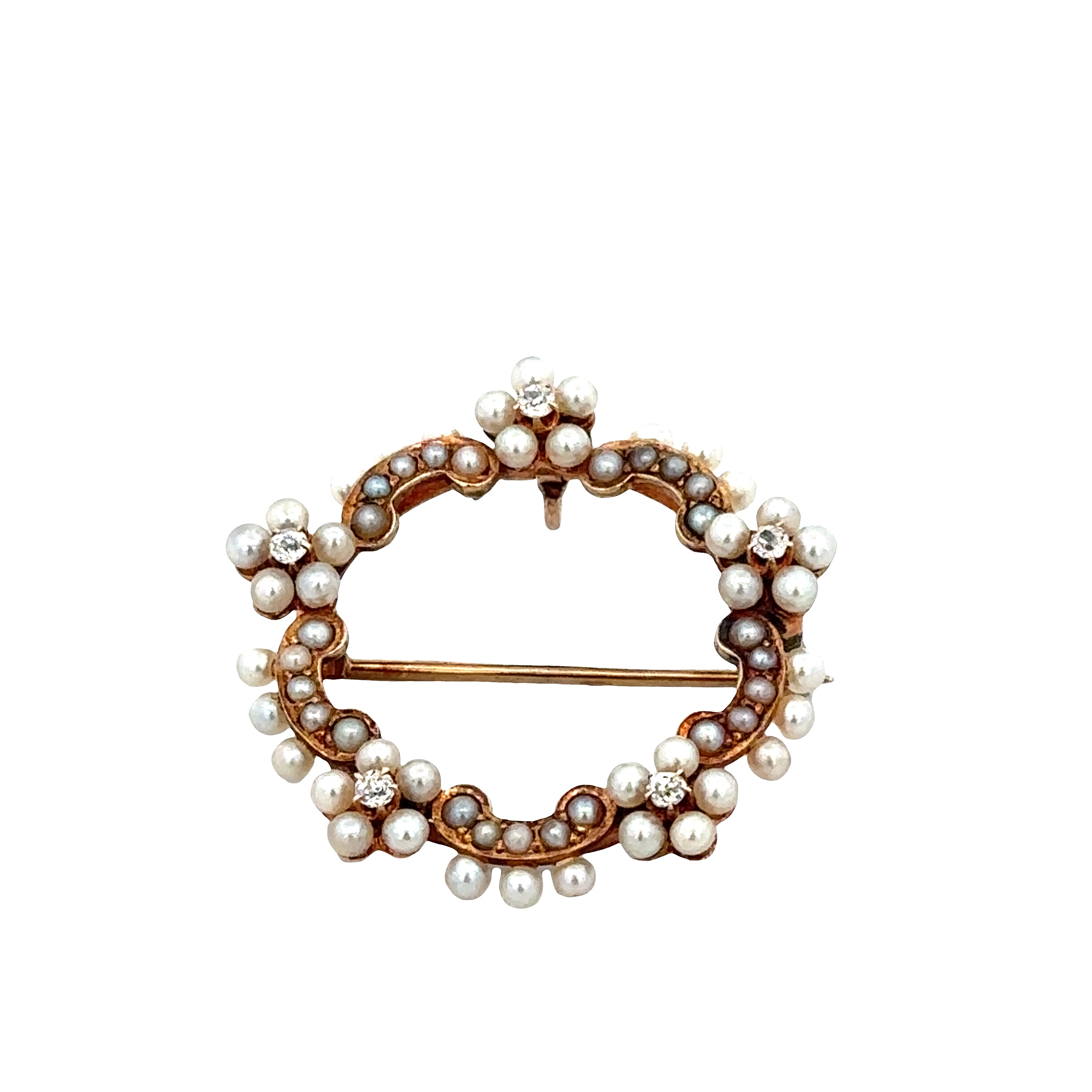 Antique Victorian 12k Yellow Gold Seed Pearl & Diamond Convertible Brooch/Pendant – Circa 1890s