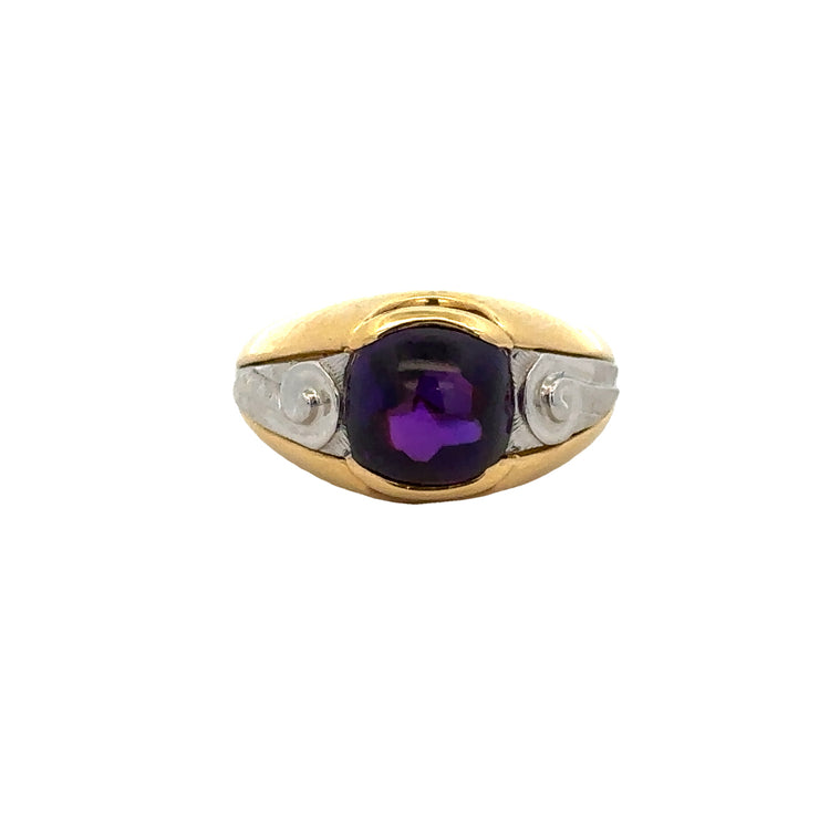 Amethyst Cabochon and Diamond Ring in 18k Gold & Platinum