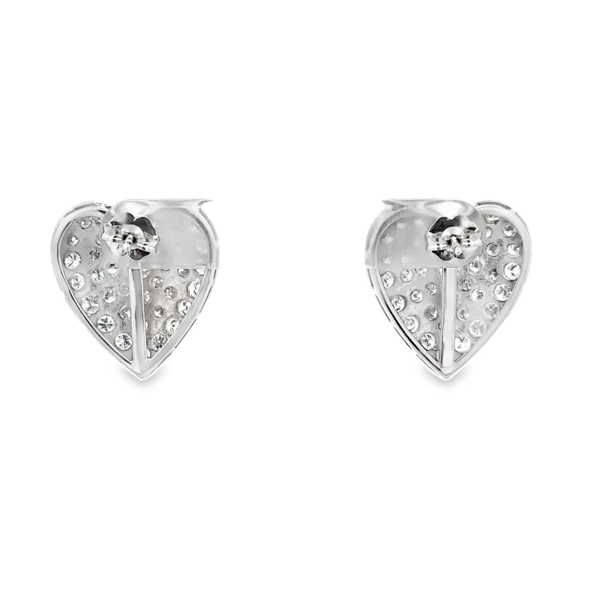 Large Statement 14k White Gold Diamond Heart Stud Earrings