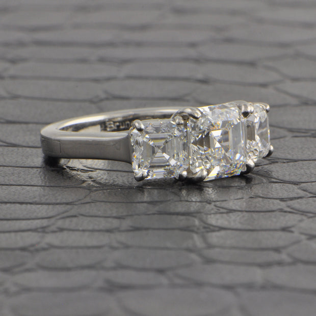 Three Stone Asscher Cut Diamond Engagement Ring in Platinum