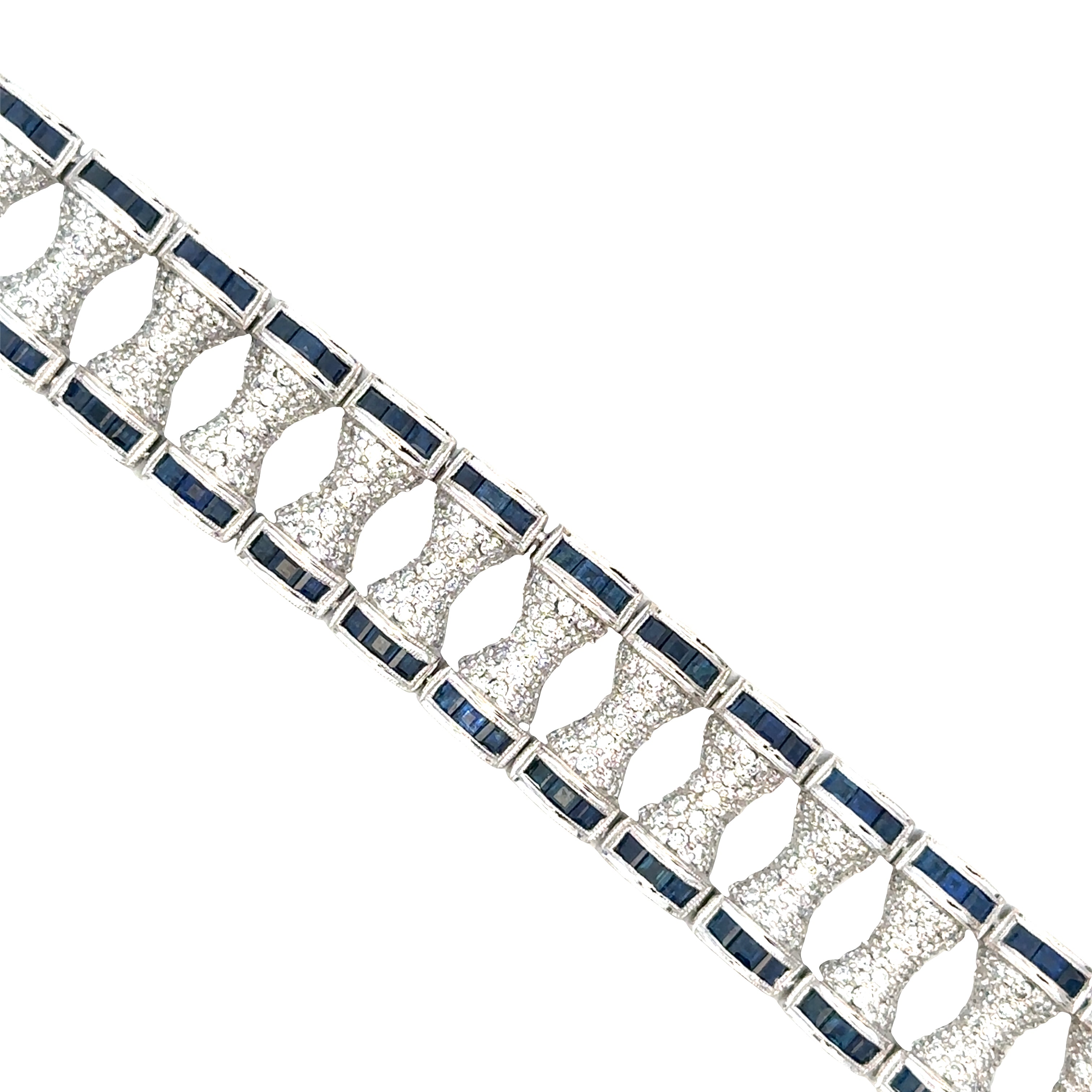 Antique Art Deco 18k White Gold Diamond and Sapphire Bracelet — Circa 1920s