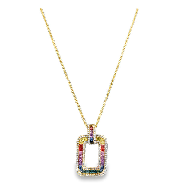 Multicolored Sapphire and Diamond Pendant in Yellow Gold