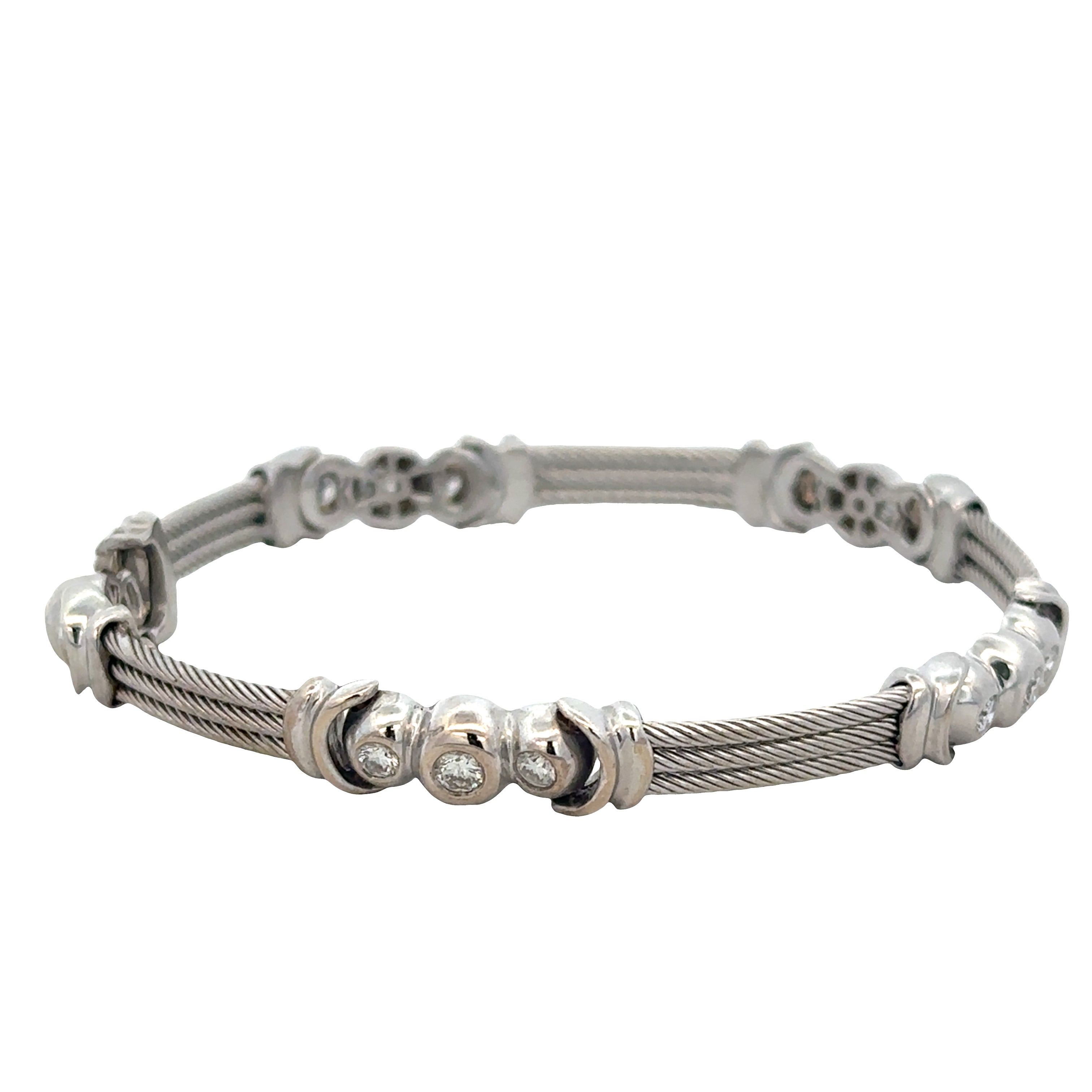 18k White Gold Diamond & Cable Link Bracelet – 7"