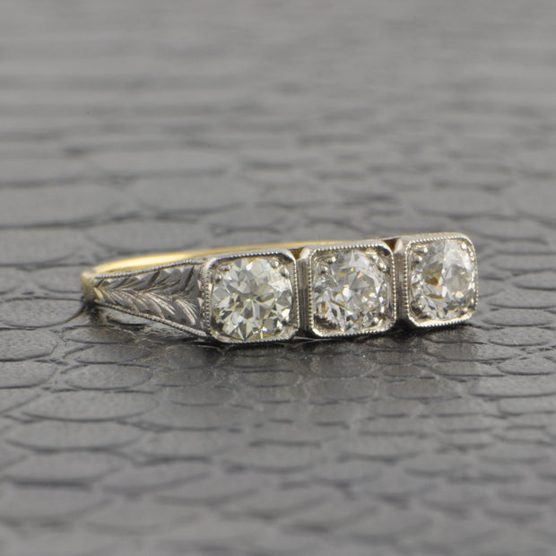 Antique Edwardian Yellow Gold and Platinum Old European Cut Diamond Ring