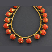 Antique 16" Foliate Style Coral Bead Necklace in Yellow Gold