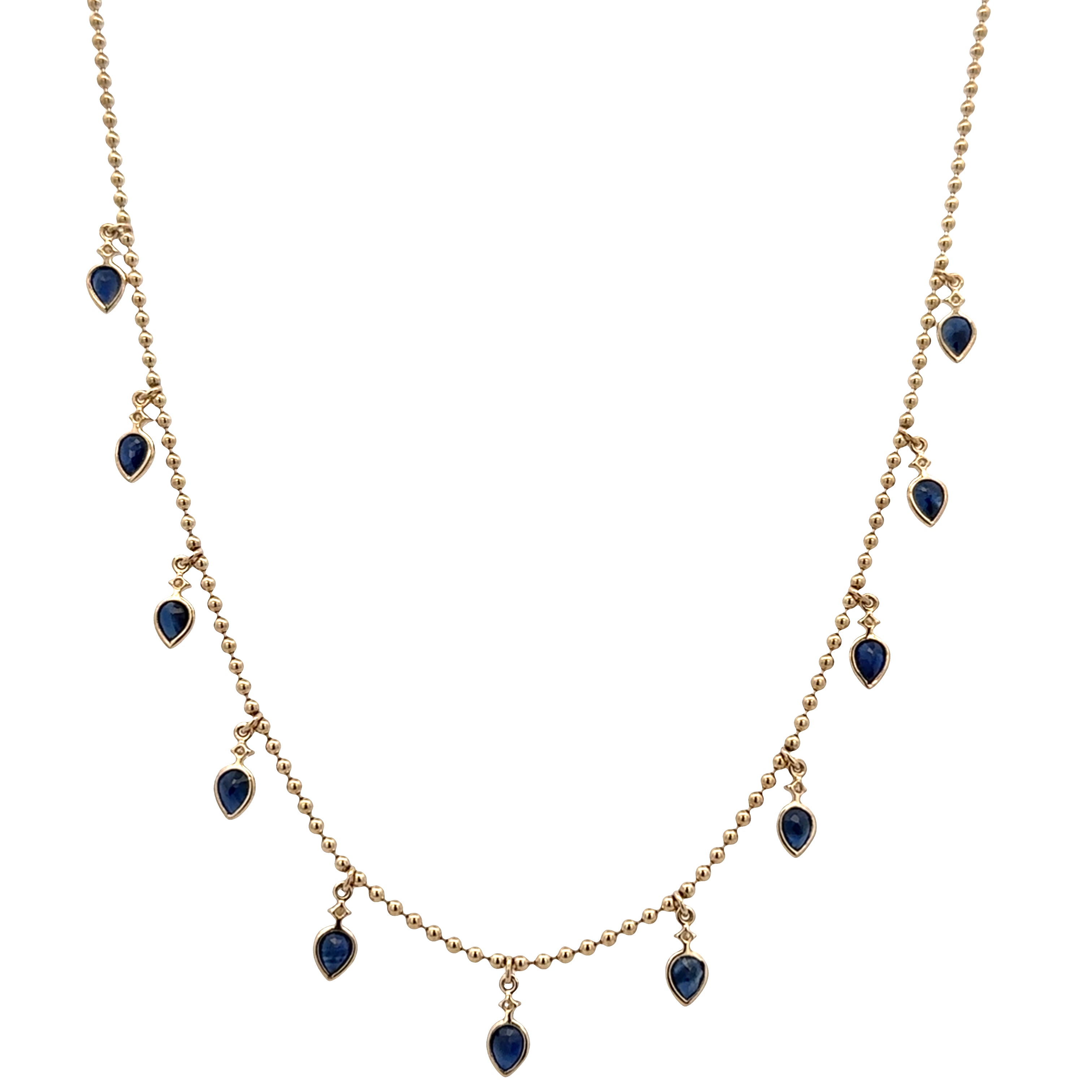 14k Yellow Gold Sapphire & Diamond Station Necklace – Adjustable 18"–20"