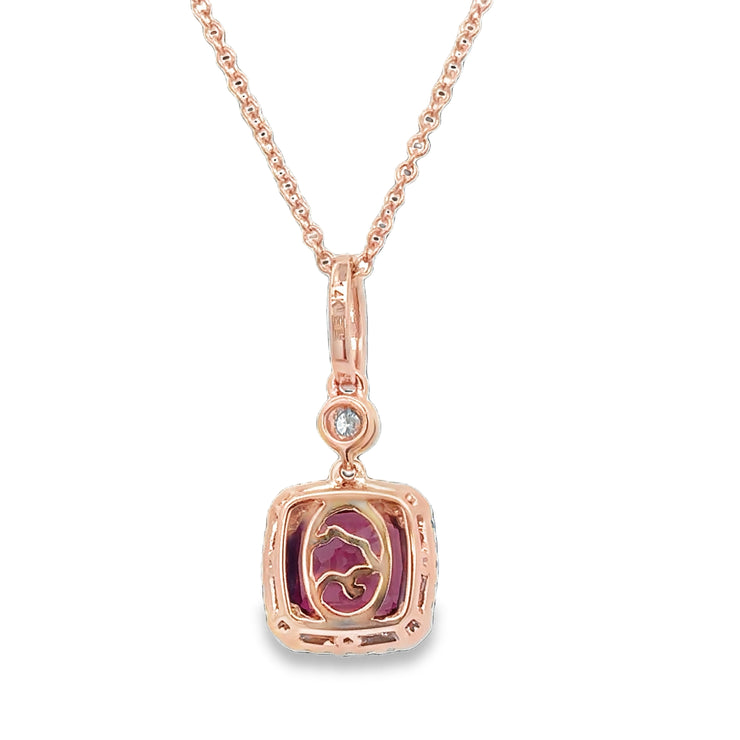 Rhodolite Garnet and Diamond Pendant in Rose Gold