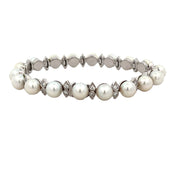 Vintage Akoya Cultured Pearl and Diamond Bracelet in 18k White Gold